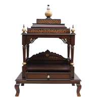 Aaradhana Large Floor Rested Pooja Mandir/Wooden temple for home in Brown Gold color front view 1