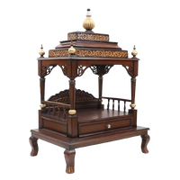 Aaradhana Large Floor Rested Pooja Mandir/Wooden temple for home in Brown Gold color 45° side view