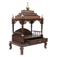 Aaradhana Large Floor Rested Pooja Mandir/Wooden temple for home in Brown Gold color 45° side view open drawers