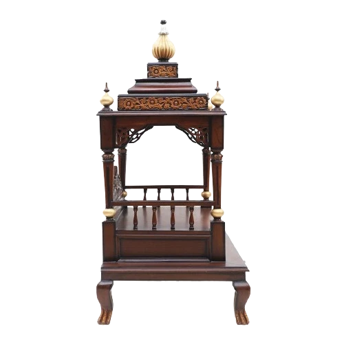 Aaradhana Large Floor Rested Pooja Mandir/Wooden temple for home in Brown Gold color side view