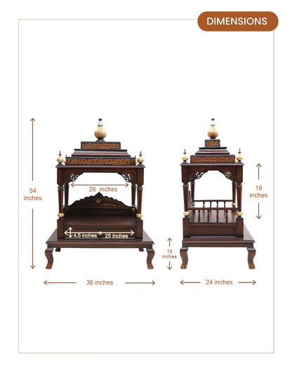 Aaradhana Large Floor Rested Pooja Mandir (Brown Gold)