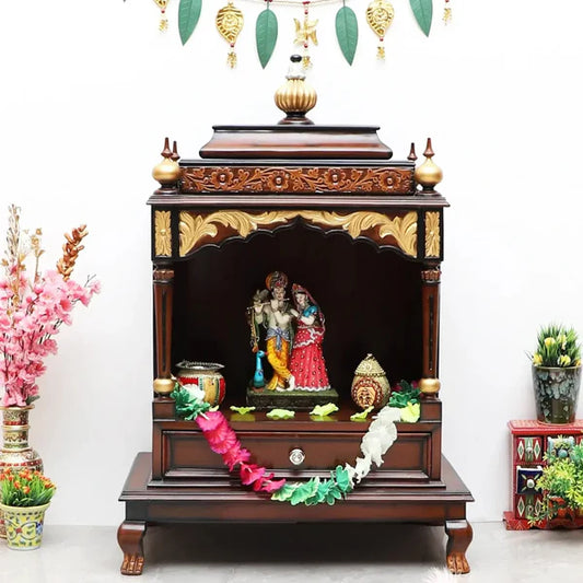 Aaradhana Medium Floor Rested Pooja Mandir (Brown Gold)