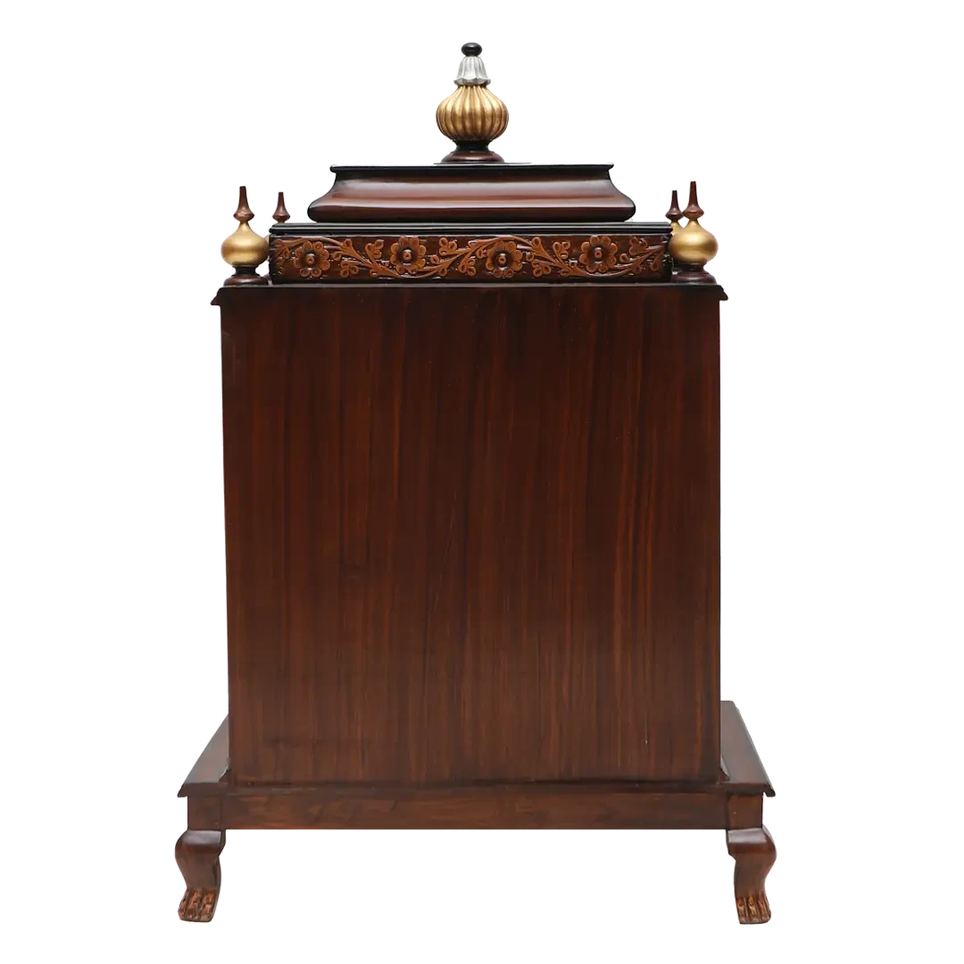 Aaradhana Medium Floor Rested Pooja Mandir/Wooden temple for home in Brown Gold color back view