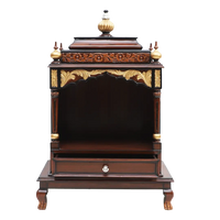 Aaradhana Medium Floor Rested Pooja Mandir/Wooden temple for home in Brown Gold color front view