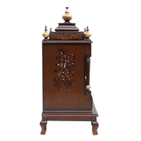 Aaradhana Medium Floor Rested Pooja Mandir/Wooden temple for home in Brown Gold color side view featuring jali design