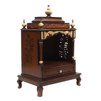 Aaradhana Medium Floor Rested Pooja Mandir/Wooden temple for home in Brown Gold color 45° side view