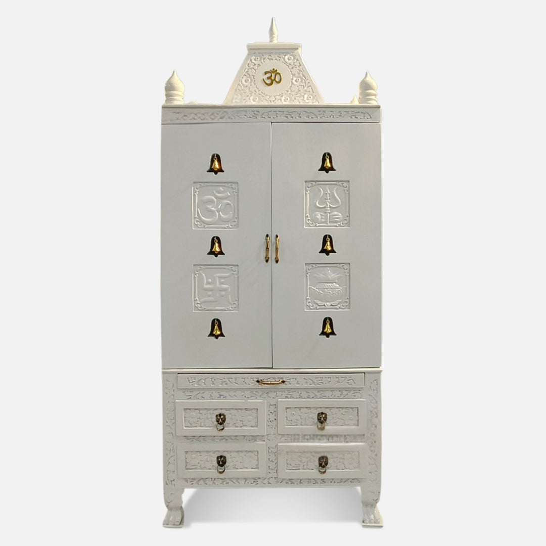 Aarati Teak Wood Mandap with Door - White