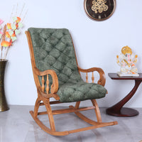 Aarava Fabric Upholstered Teak Wood Rocking Chair (Teak Forest) lifestyle view