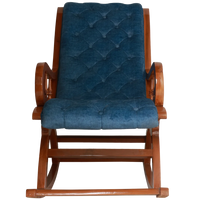 Aarava Fabric Upholstered Teak Wood Rocking Chair Front View(Teak Indigo)
