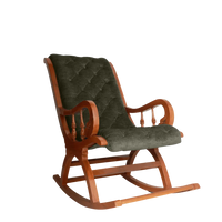 Aarava Fabric Upholstered Teak Wood Rocking Chair Side Angle(Teak Forest)