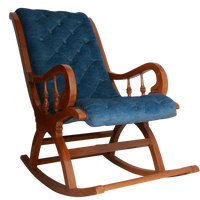 Aarava Fabric Upholstered Teak Wood Rocking Chair Side Angle(Teak Indigo)