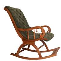 Aarava Fabric Upholstered Teak Wood Rocking Chair Side View Img(Teak Forest)