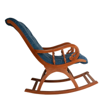 Aarava Fabric Upholstered Teak Wood Rocking Chair Side View(Teak Indigo)
