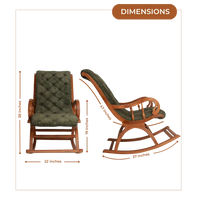 Aarava Fabric Upholstered Teak Wood Rocking Chair (Teak Forest) Dimensions Image