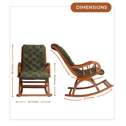 Aarava Fabric Upholstered Teak Wood Rocking Chair (Teak Forest) Dimensions Image