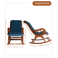 Aarava Fabric Upholstered Teak Wood Rocking Chair (Teak Indigo) Dimensions Image
