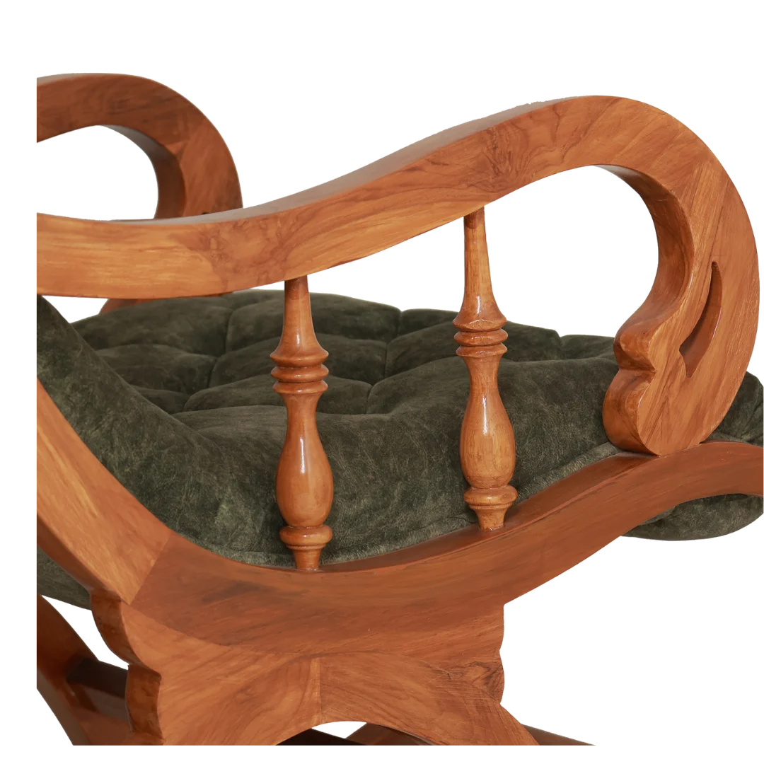Aarava Fabric Upholstered Teak Wood Rocking Chair Zoom View(Teak Forest)