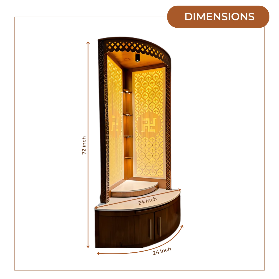 Aarohan Corner Pooja Mandap (Brown) Dimensions