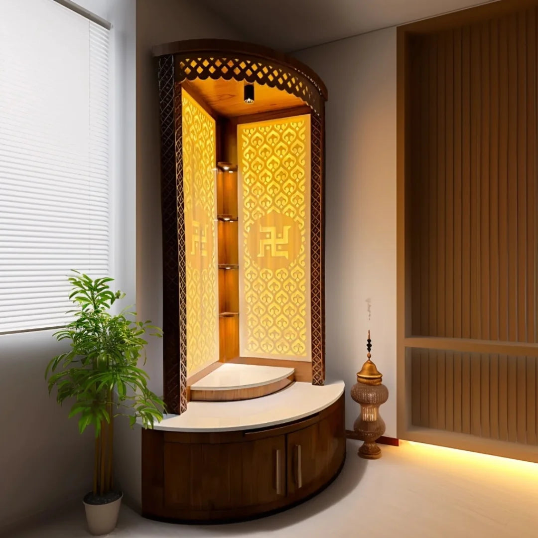 Aarohan Corner Pooja Mandap (Brown) Lifestyle view