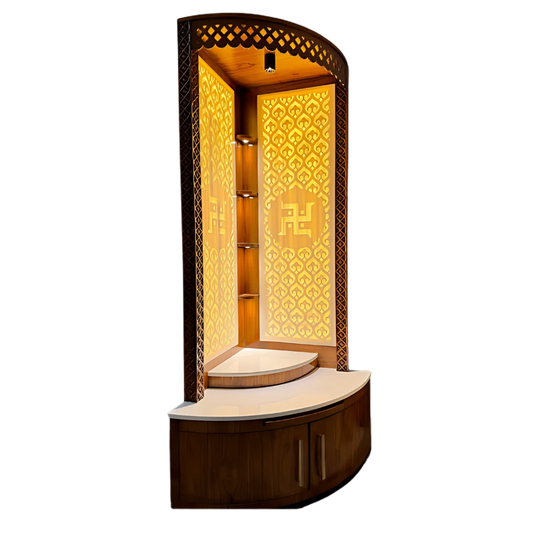 Aarohan Corner Pooja Mandir Without Door(Brown)Front view