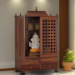 Aarvith Sheesham Wood Pooja Mandap with Door (Teak)