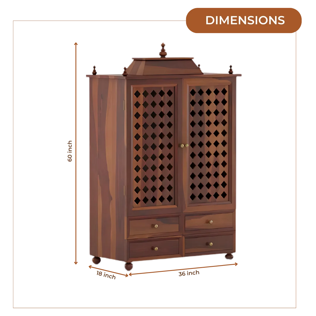 Aarvith Teak Wood Pooja Mandap with Door (Teak) Dimensions