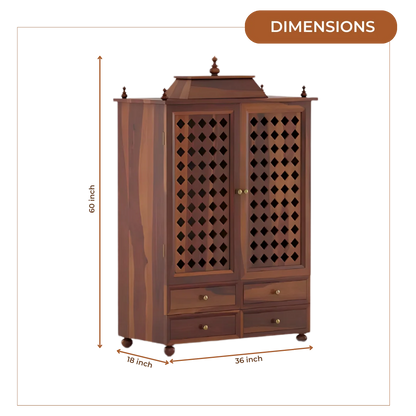 Aarvith Teak Wood Pooja Mandap with Door (Teak) Dimensions