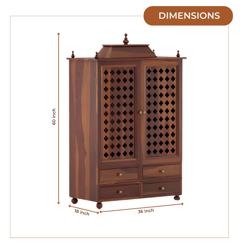 Aarvith Teak Wood Pooja Mandap with Door (Teak) Dimensions