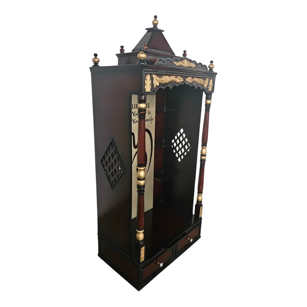 Aastha Teak Wood Mandap (Brown) dimensions side angle 