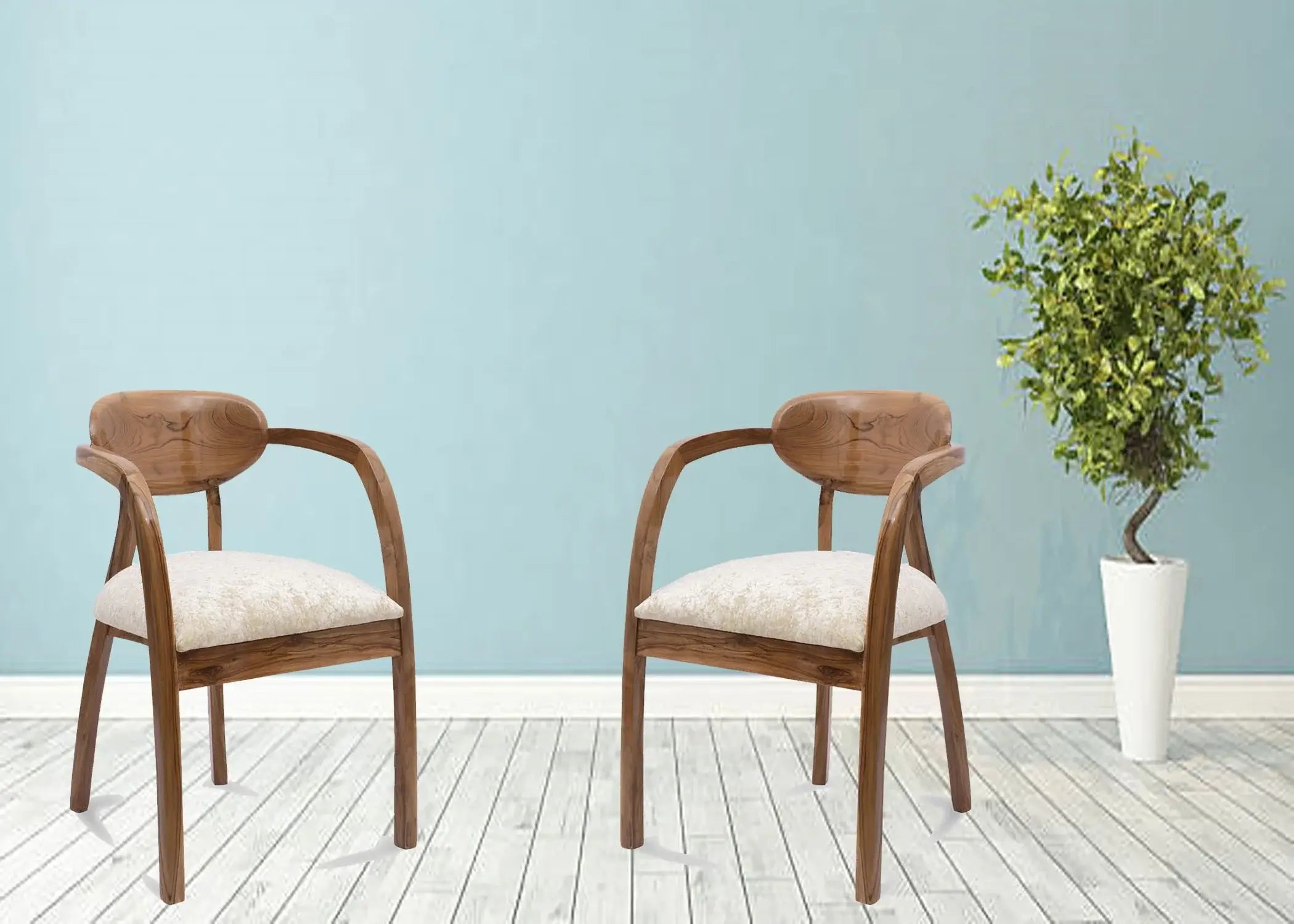 Abetos Teak Wood Arm Chairs Teak Beige - Lifestyle Image