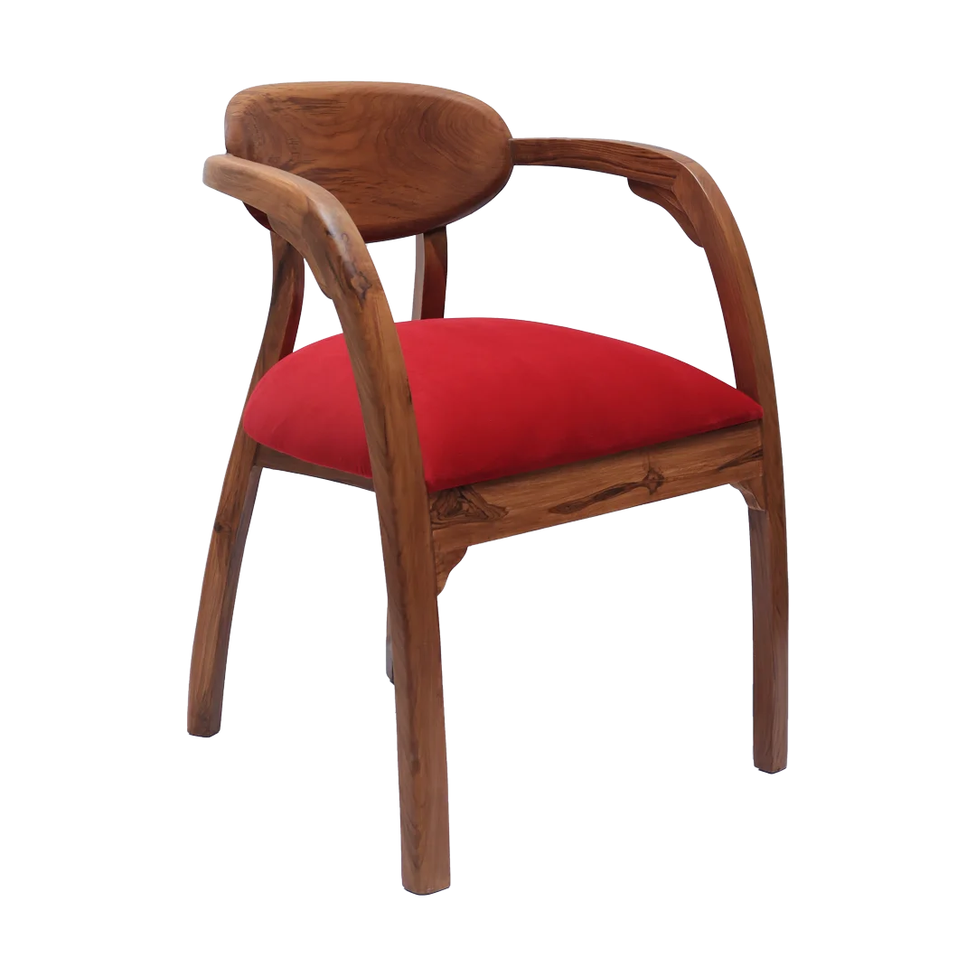 Abetos Teak Wood Arm Chairs (Red) side angle