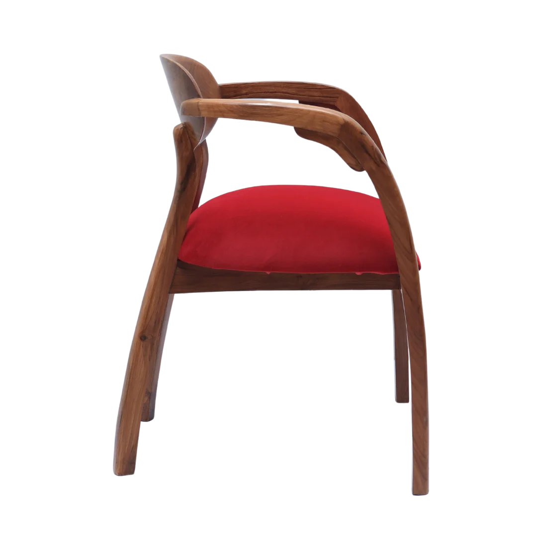 Abetos Teak Wood Arm Chairs (Red) side view