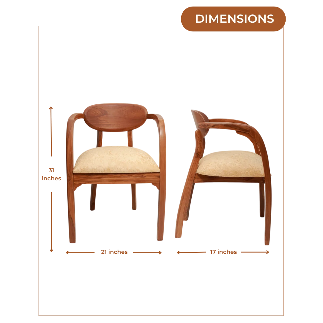 Abetos Teak Wood Arm Chairs (Teak Beige) Dimensions
