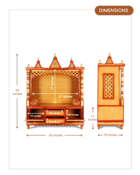 Abhikya Kostha Floor Rested Pooja Mandir without Door (Teak Gold) dimensions