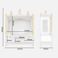 Abhikya Kostha Floor Rested Pooja Mandir without Door (White Gold) Dimensions