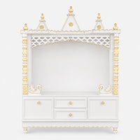Abhikya Kostha Floor Rested Pooja Mandir without Door (White Gold) Front Image