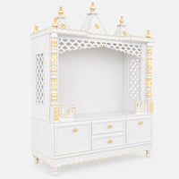 Abhikya Kostha Floor Rested Pooja Mandir without Door (White Gold) Side Image