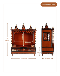 Abhikya Sadana Floor Rested Pooja Mandir without Door (Brown Gold) dimensions