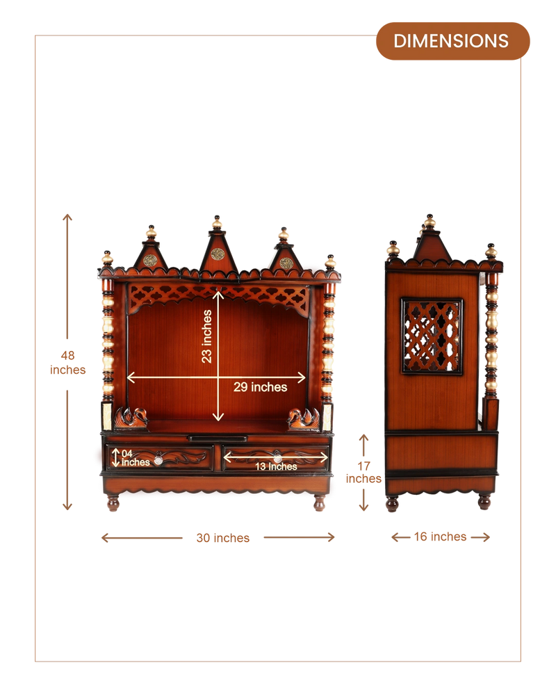Abhikya Sadana Floor Rested Pooja Mandir without Door (Brown Gold) dimensions