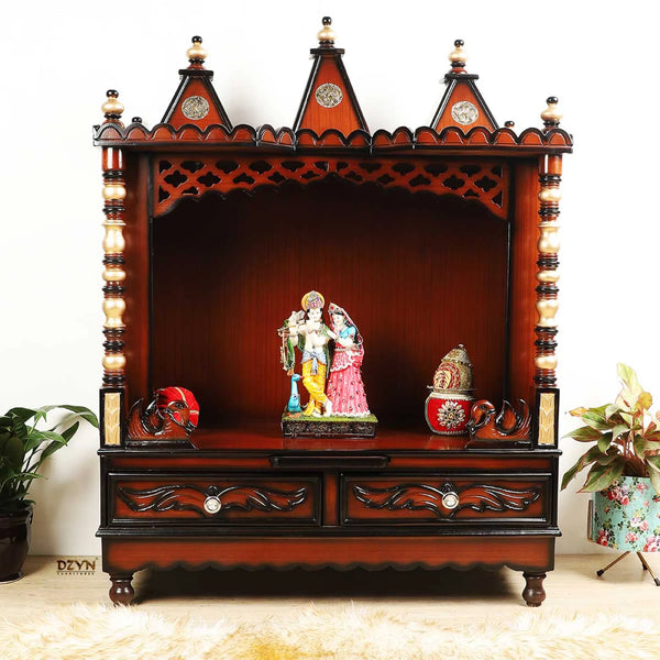 Abhikya Sadana Floor Rested Pooja Mandir without Door (Brown Gold) lifestyle view