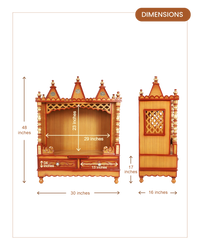Abhikya Sadana Floor Rested Pooja Mandir without Door (Teak Gold) dimensions