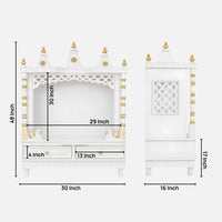Abhikya Sadana Floor Rested Pooja Mandir without Door (White Gold) Diemnsions