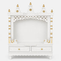 Abhikya Sadana Floor Rested Pooja Mandir without Door (White Gold) front view