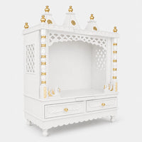 Abhikya Sadana Floor Rested Pooja Mandir without Door (White Gold) Side Angle 