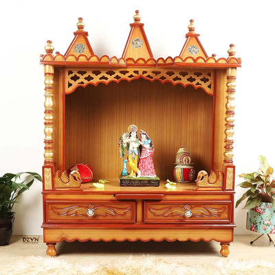 Abhikya Sadana Floor Rested Pooja Mandir without Door (Teak Gold)