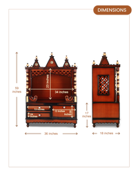 Abhikya Sthana Floor Rested Pooja Mandir without Door (Brown Gold) dimensions