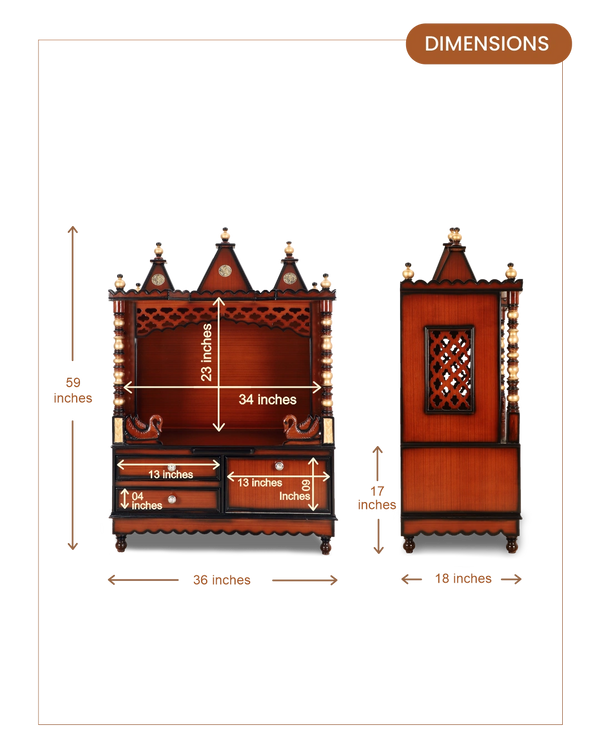 Abhikya Sthana Floor Rested Pooja Mandir without Door (Brown Gold) dimensions