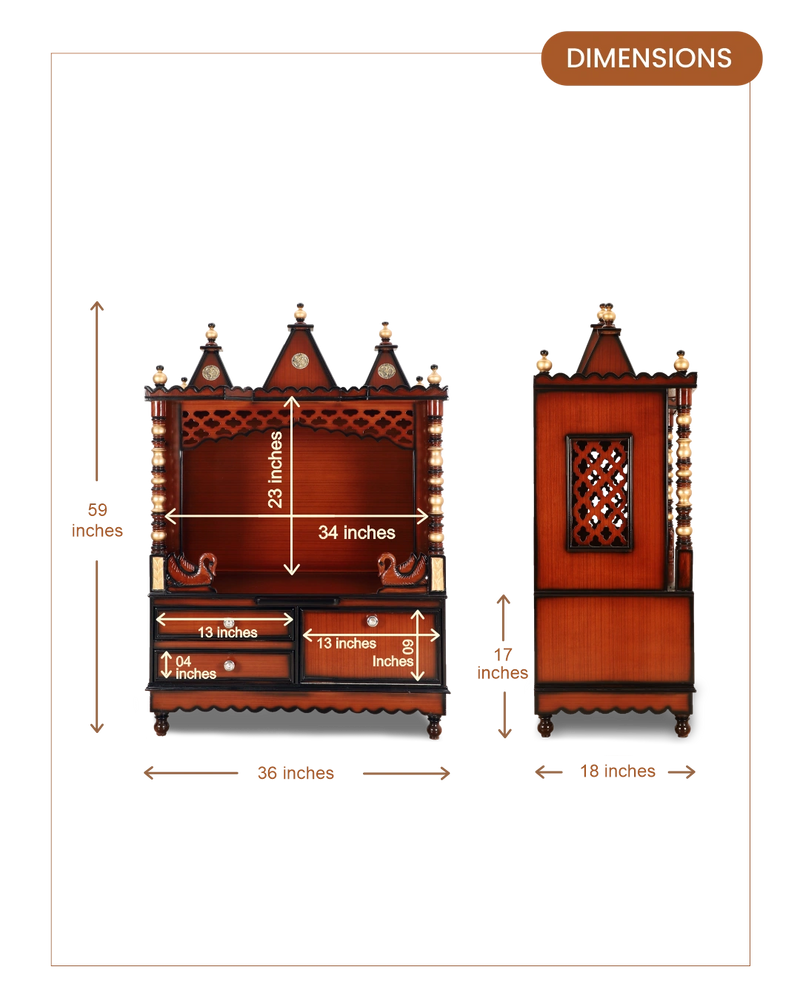Abhikya Sthana Floor Rested Pooja Mandir without Door (Brown Gold) dimensions
