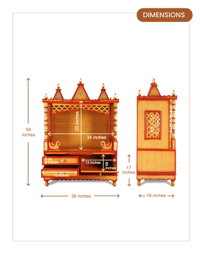 Abhikya Sthana Floor Rested Pooja Mandir without Door (Teak Gold) dimensions