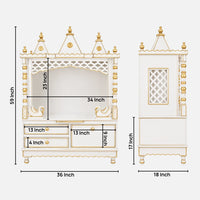 Abhikya Sthana Floor Rested Pooja Mandir without Door (White Gold) Lifestyle image Dimensions